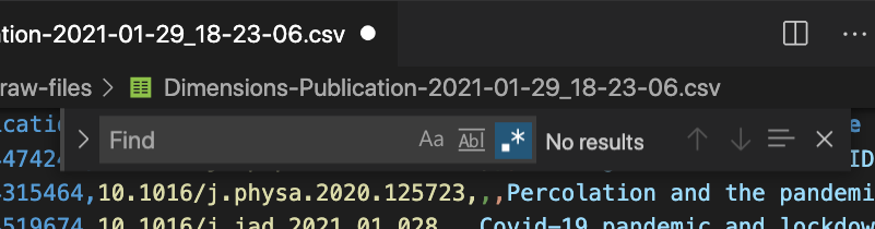 Detail from the VS Code interface: the find and replace popup window.